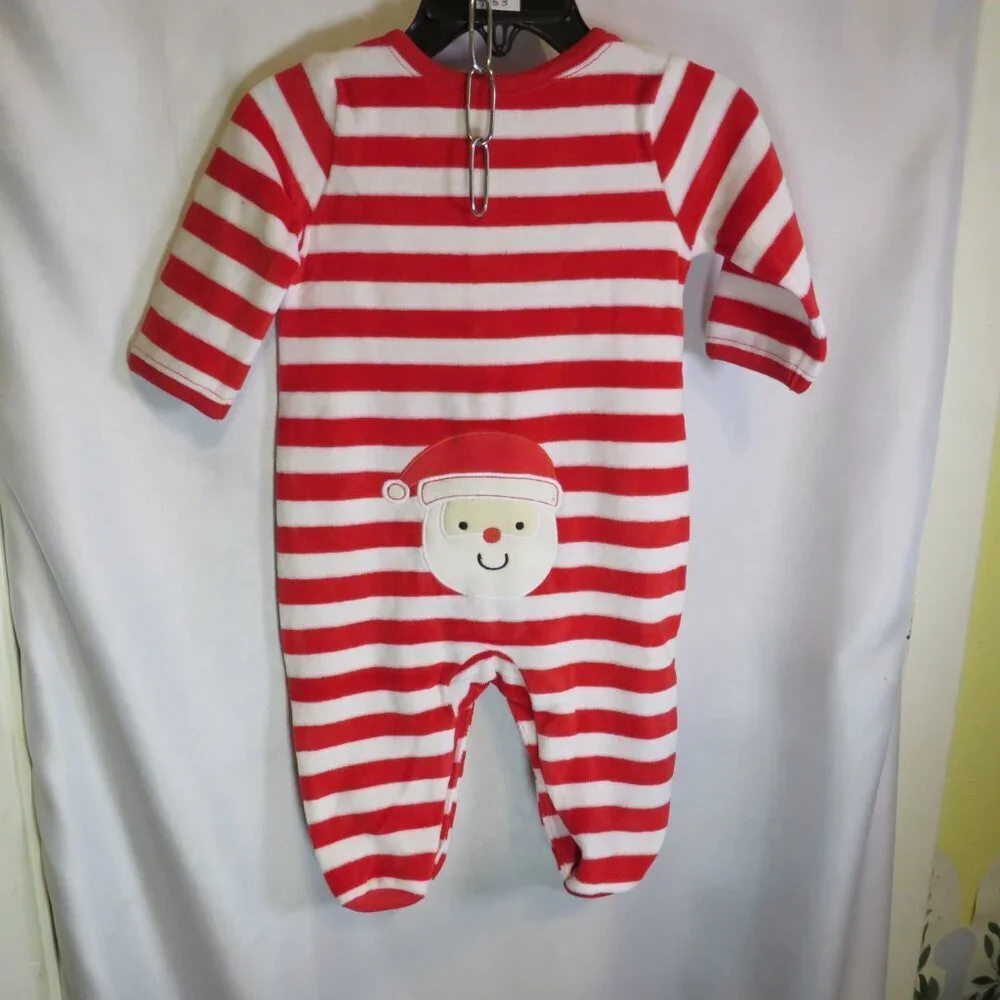 Baby Santa red and white striped footed bodysuit embroidered Holiday